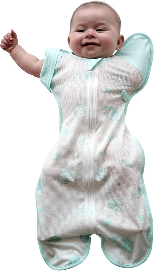 Swaddle, Organic 100% Air mesh, Aqua Shells, Large, 6-12 Months,19-26 lbs, Transition Baby Sleep Sack