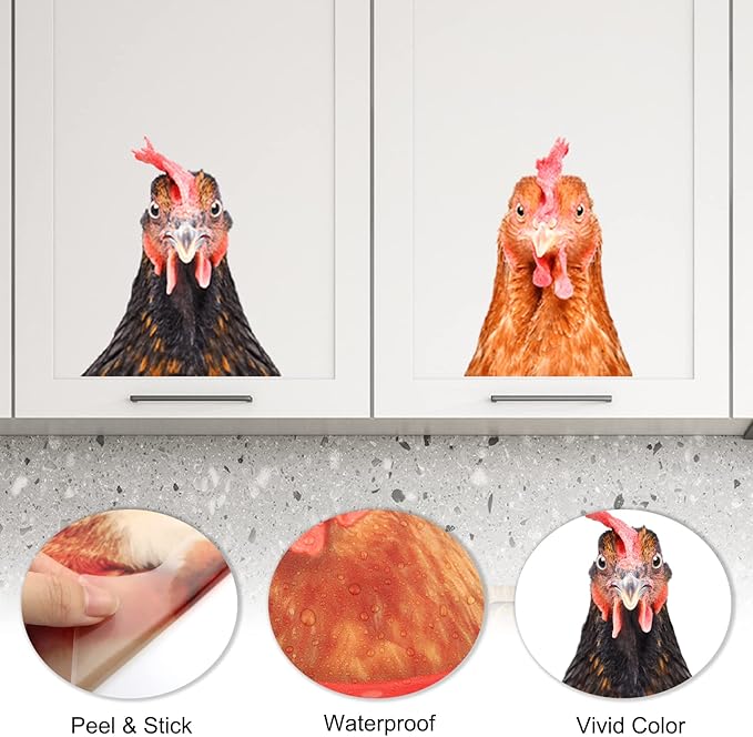 Chicken Wall Decals Peel and Stick Funny 2 Chicken Heads Wall Art Stickers Funny Wall Decals for Kitchen Bedroom Playroom Game Room Farm Barn Funny Car Sticker