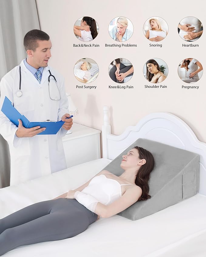 Wedge Pillow for Sleeping, 10 Inch Bed Wedge Pillow for After Surgery with Memory Foam Top, Triangle Pillow for Acid Reflux, Sleep Apnea, Heartburn, Back Pain Relief - Removable Cover Included