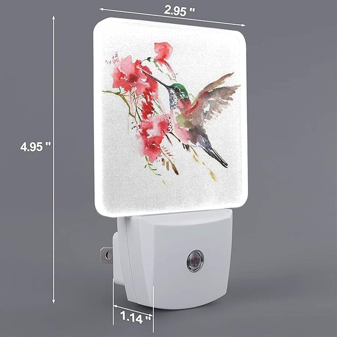 Funny Hummingbird Plug in Night Light Plug into Wall LED Nightlight Auto Sensor Dusk to Dawn lamp for Kids Girls Room Bedroom Bathroom Nursery Kitchen Hallway Stairs Home Decorative