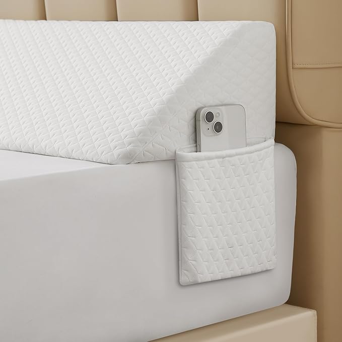 Queen Bed Wedge Pillow for Headboard, Bed Gap Filler, Mattress Gap Filler Queen, Fill The Gap (0-7") Between Headboard and Mattress (White, 60"x10"x6")