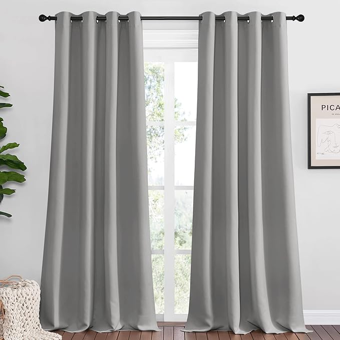 NICETOWN Silver Grey Room Darkening Curtain Panels 120" Long for RV, Play Room, Studio, 55" Width, 2 Panels, Heat Block Out and Keep Warm Drapes Window Treatment Drapes for Doorway Entryway Patio