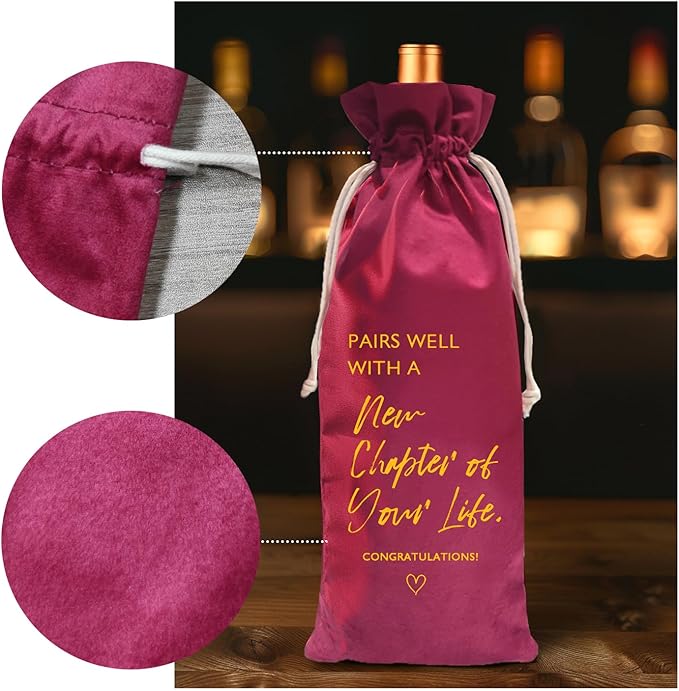 TBITON New Job Gifts Wine Bag, Going Away Gifts for Friends, New Beginnings Gifts for Women, New House, Engagement, Retirement Gift, Pairs Well With a New Chapter of Your Life (New Chapter-Red)