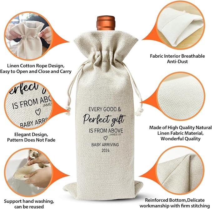 Baby Announcement Wine Gift Bag for New Grandpa Grandma Uncle Aunt 2024, Religious Pregnancy Announcement 2024, New Dad Mom Gift 2024, Gender Neutral Baby Announcement, Baby Shower or Party Decor