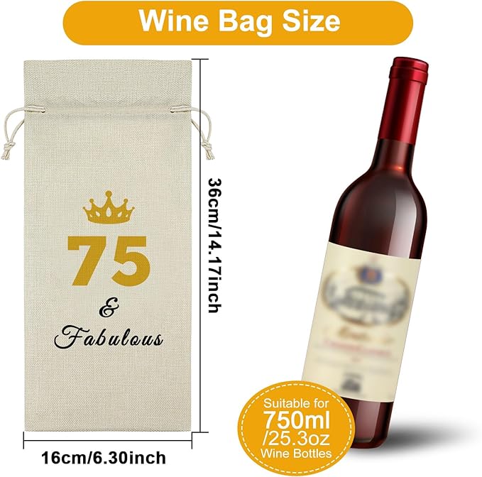 Sazuwu 75 Years Old Birthday Gifts for Women Men Wine Bag Happy 75th Birthday Gifts for Mom Dad Wine Accessories Gifts for Wine Lovers Gifts for Someone Turning Sixty 1949 Birthday Gifts