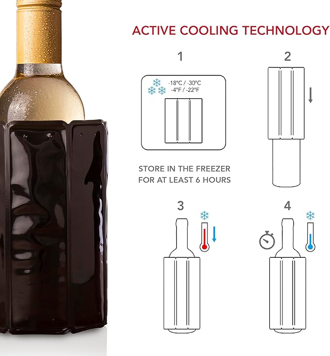 Vacu Vin Active Cooler Mini - Black - Wine & Drinks Cooling Sleeve (0,3-0,5 l) - Rapidly Chills and Maintains Cold Temperatures - Versatile for Beer, Wine and More