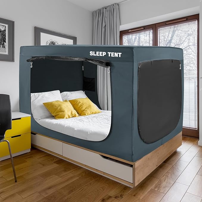 Bed Tent Twin Bed Canopy Dream Tents for Indoor Portable Blackout Tents Privacy Space Warm Breathable Sleeping Tents for Kids and Adult(Navy Blue,Mattress Not Included) Reducing Light