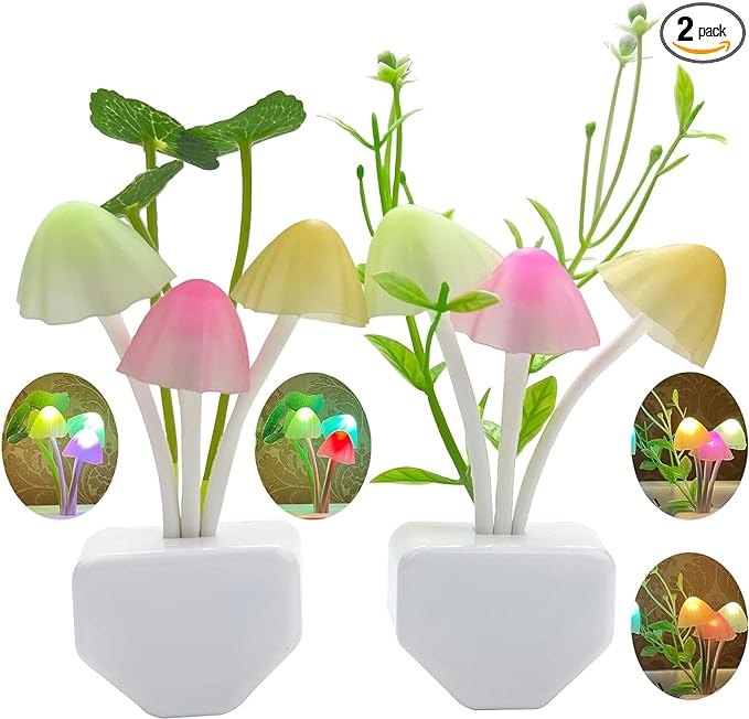 ZEZHOU Sensor Mushroom Night Light - 2 Pack Color Changing Plug-in Wall LED Mushroom Dream Bed Lamp for Kids Adults Stocking Stuffers Ideas Birthday Gift Cute Nightlight