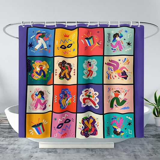 AILONEN Graffiti Music Shower Curtain,Happy Girls Music Art Bath Curtain Minimalist Bathroom Curtain 48" W*72" H Polyester Waterproof Bathroom Curtain with 12 Hooks