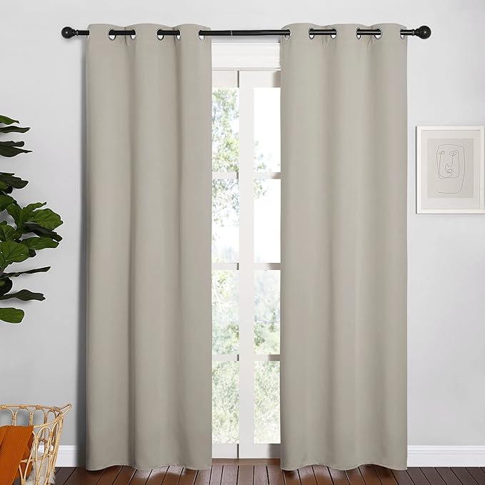 NICETOWN Blackout Curtains for Bedroom, Thermal Insulated Curtains & Drapes with Grommet Top for Living Room, Privacy Window Treatment Draperies (Natural, 34 W by 84 L, Set of 2)