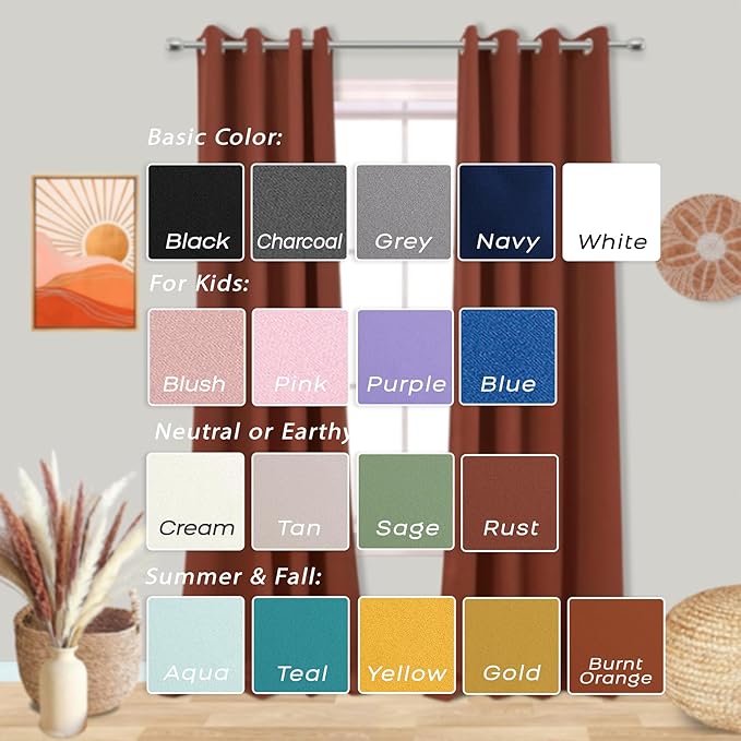 Mrs.Naturall Terracotta Curtains 42x54 Inch Length for Living Room 2 Panels Blackout Room Darkening Curtain for Bedroom