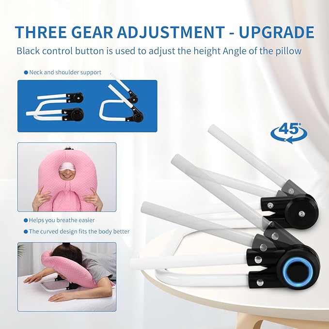 Face Down Pillow for Sleeping, Prone Pillow for Vitrectomy or Retinal Surgery, Adjustable Height Prone Prone Pillow Face Down Sleep, Retina Lying Pillow Eye Surgery Recovery (Checkerboard Pink)