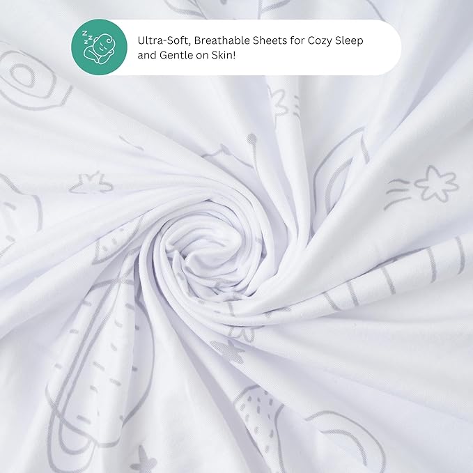 Bassinet Sheets for Maxi-Cosi Iora, Papablic 2 in 1 Bonni, Cowiewie Baby Bassinet Bedside Sleeper, 3 Pack, 33x20 Inch, Ultra Soft, Breathable Snug Fit, Unisex Boys Girls, Gray White (Space Rockets)