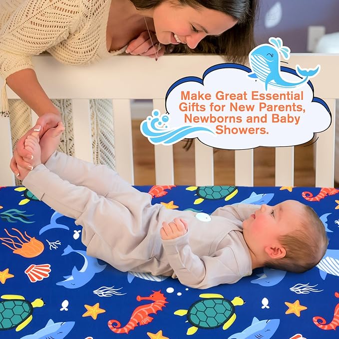 JISEN Baby Crib Sheets Soft Breathable Fitted Crib Sheets Baby Sheet for Standard Crib and Toddler Mattress Baby Bed Sheets for Crib for Baby Boys Girls Neutral 52x28 Inch Whales