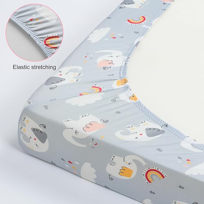 Pack n Play Fitted Sheet .2 Piece Mini Crib Sheet. Stretch Playard Sheet Portable Sheet Set. Elastic Convertible Playard Pad. Compatible with Graco Pack n Play (Rainbow Whale & Elephant)