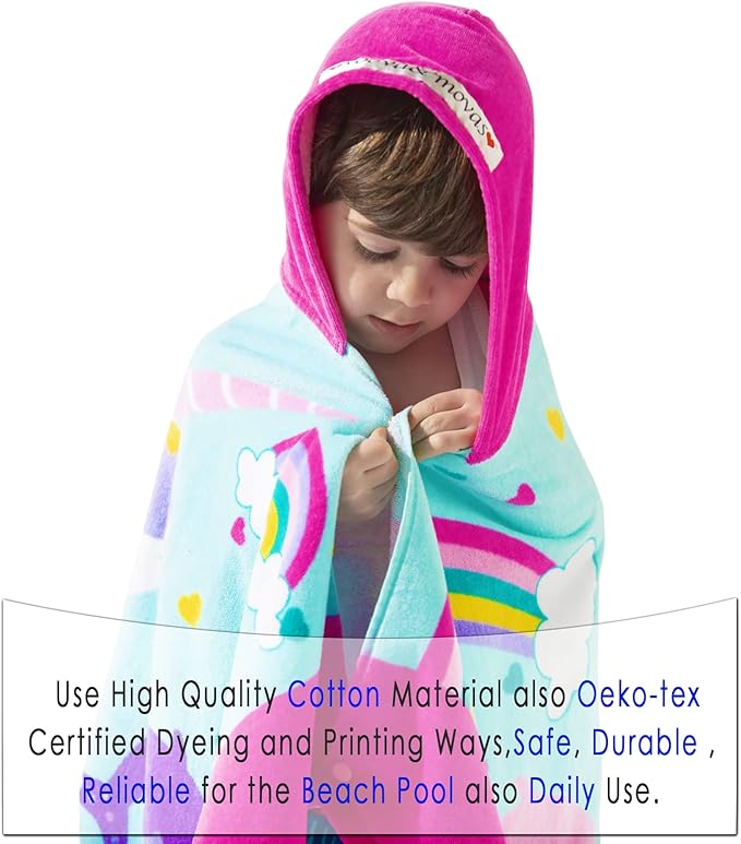 VOOVA & MOVAS Kids Hooded Beach Towels (3-10Years) | 100% Cotton | Large Soft Thick Absorbent Wrap Blanket | Ideal for Beach, Pool, Bath | Pink Whale