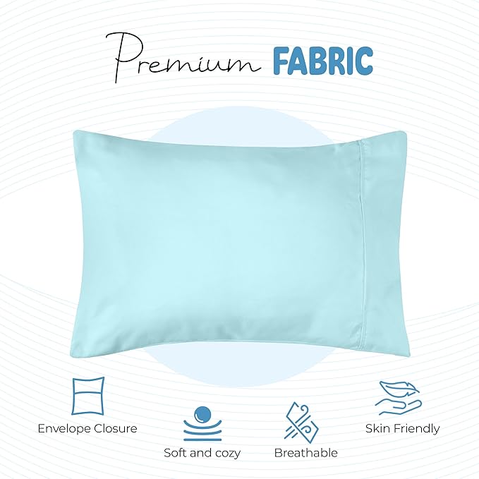 Utopia Bedding Toddler Pillow Cases - 2 Pack - Envelope Closure - Soft Brushed Microfiber Fabric - Shrinkage and Fade Resistant Pillow Covers 13 X 18 Inches (Toddler, Spa Blue)