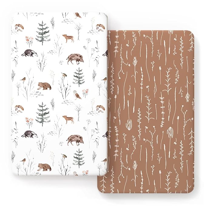 GRSSDER Stretch Ultra Soft Jersey Knit Fitted Crib Sheets Set 2 Pack，Fit All Standard Crib Mattress Pads Safe and Snug, Stylish Pattren of Jungle Animals