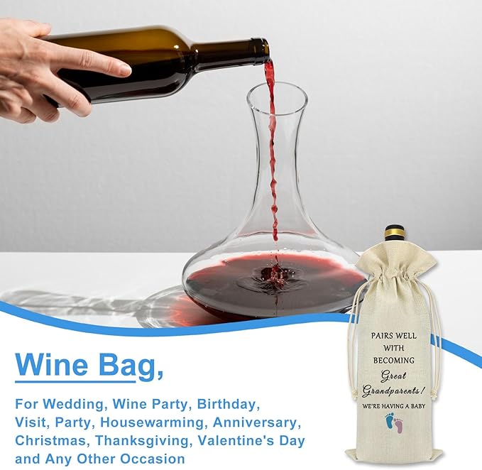 Pregnancy Announcement Gifts for Grandparents Wine Bag Promoted To Grandparents Gift Grandparents Baby Announcement Gifts Promoted To Grandma Grandpa Pregnancy Reveal Gift Drawstring Burlap Wine Bag
