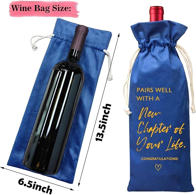 TBITON New Job Gifts Wine Bag, Going Away Gifts for Friends, New Beginnings Gifts for Women, New House, Engagement, Retirement Gift, Pairs Well With a New Chapter of Your Life (New Chapter-Blue)