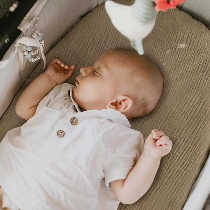 Muslin Bassinet Sheets Baby: Cotton Bassinet Sheets Fitted for Boys and Girls - Bassinet Sheets for Oval Rectangle or Hourglass Mattress(Khaki Rainbow)