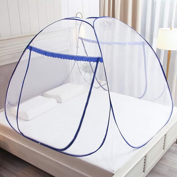 Pop-up Mosquito net Double Bed,L79 x W71 x H59 in Double Door Zip Portable Tent Travel Mosquito net Free-Standing use one Compartment to Install Suitable for Bedroom no Hooks no Chemicals.
