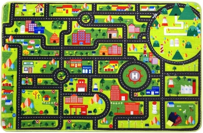Kids Playmat City Life Carpet Playmat 3x5 Ft Town City Road Map Car Mat Play Mat Educational Learning Thick Carpet Soft Non Slip Area Rug Kids Girls Toddler Children Bedroom Nursery Room,Black