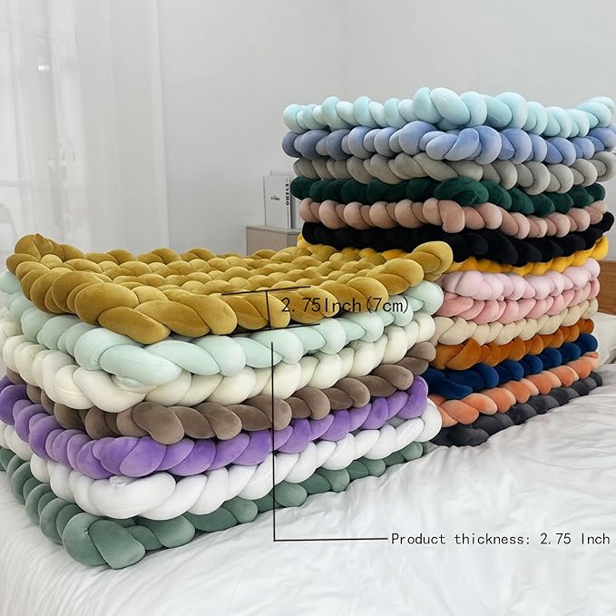 XHJRI Thickened Braided Knot Seat Mat, Knotted Floor Decorative Cushion, Handmade Baby Infant Playing Pad Nursery Rug (27.5 * 31.5 Inch,Special Orange 50)