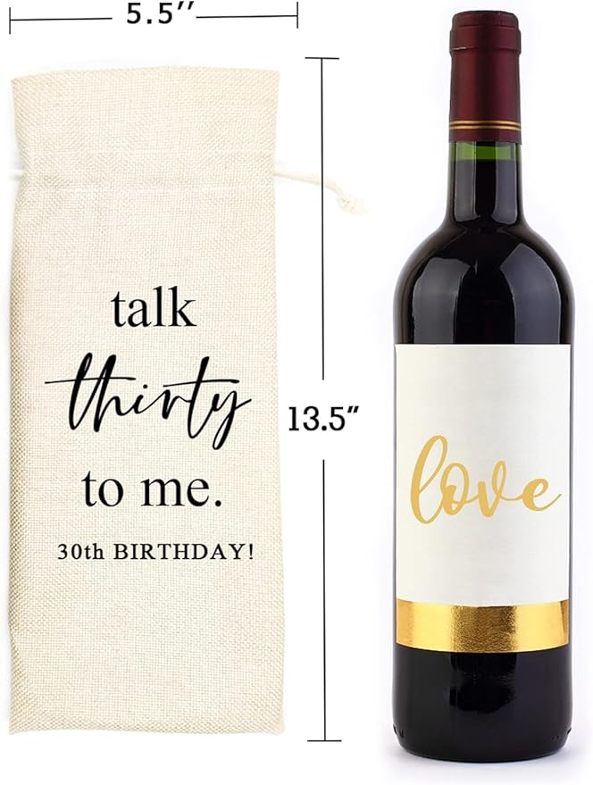Birthday Gift Wine Bags, Funny Birthday Gift Ideas for Men or Women Turning 30, 30th Birthday Party Decorations, Gift for Friend Sister Brother Coworkers Colleague - Burlap Drawstring Wine Bag Gift
