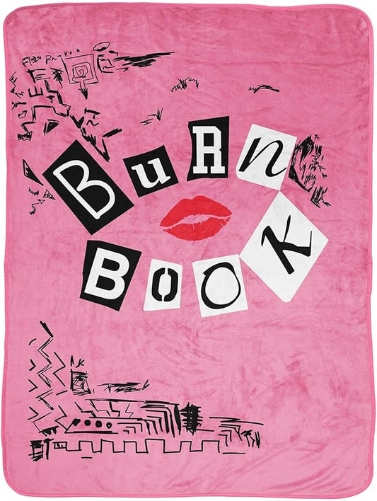 Mean Girls Burn Book Plush Throw Blanket for Girls - Measures 46" x 60" Soft Fleece Bedding - Super Soft Lightweight Pink Throw Blanket