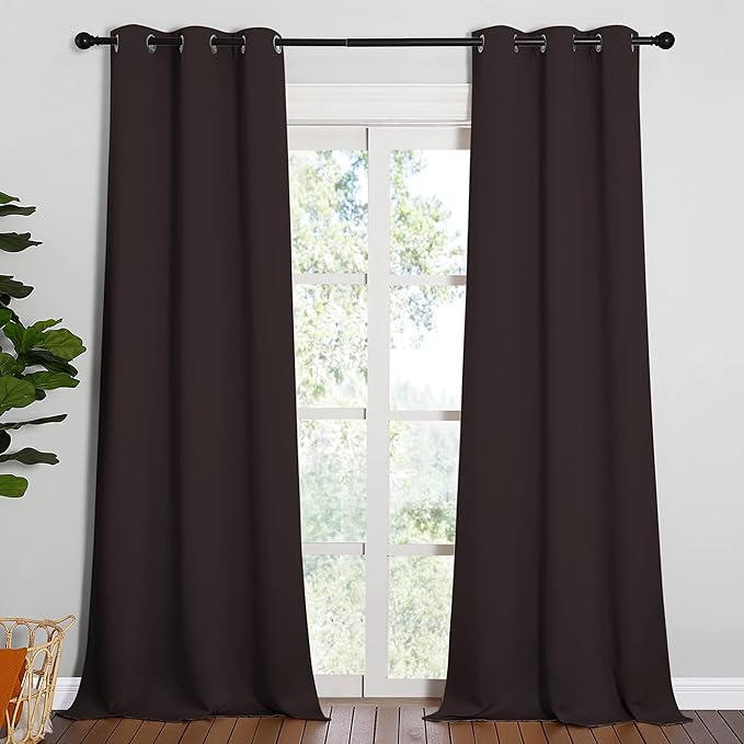 NICETOWN Blackout Thick Window Curtains - Thermal Insulated Grommet Drape Panels for Bedroom and Living Room (Brown, Set of 2, W42 x L90 per Panel)
