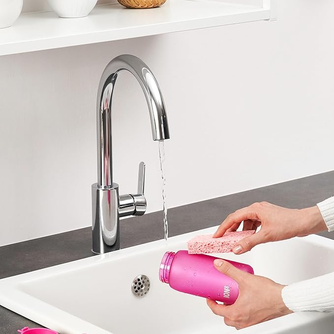 Ion8 Small Water Bottle, 350 ml/12 oz, Leak Proof, Easy to Open, Secure Lock, Dishwasher Safe, BPA Free, Carry Handle, Hygienic Flip Cover, Easy Clean, Odor Free, Carbon Neutral, Hot Pink