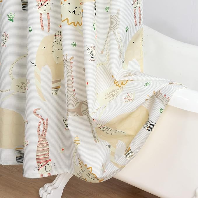 Animal Crackers Cute Elephant Polyester Beige Kids Shower Curtains for Bathroom,Printed Decorative Waterproof Lovely Cloth Bath Curtains,72" W x Extra 78" H