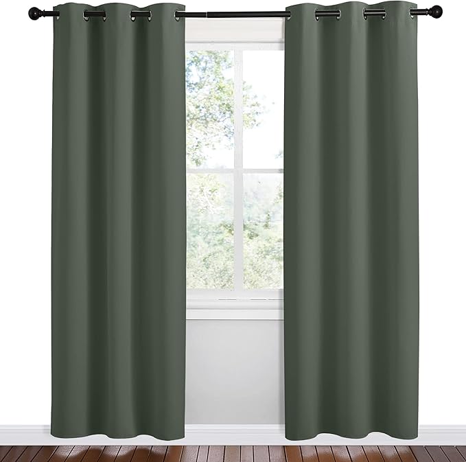 NICETOWN Blackout Curtain Panels, Dark Mallard, 1 Pair, 42 by 78-Inch, Home Decoration Thermal Insulated Solid Grommet Blackout Drape for Dining Room