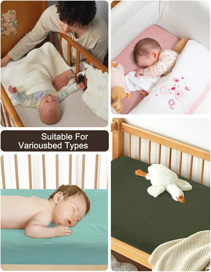 Olive Green Bassinet Mattress Sheets, Muslin Bassinet Sheet 32"x16" for Rectangle, Oval, Hourglass Bassinet Mattress, Moses Basket Sheets (46B-10)