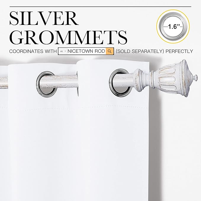 NICETOWN White Curtains for Sliding Door - 55 by 90, 2 Pieces, Blocking Out 50% Sunlight Window Treatment Modern Design Grommet Curtain Panels for Dining Room