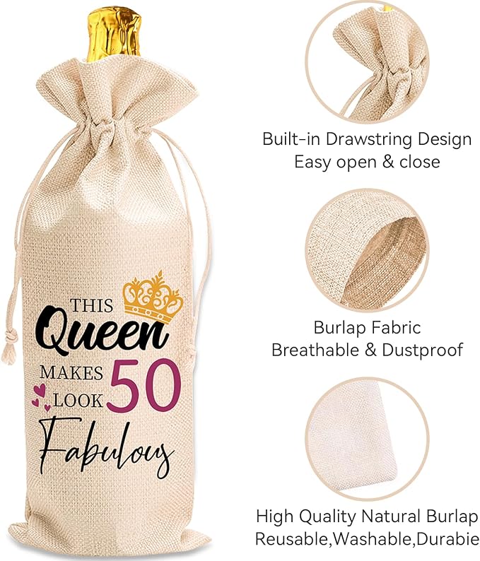 comfit 50th Birthday Wine Bag Gifts for Her,Make 50 Look Fabulous,50th Birthday Wine Bag,50th Birthday,Birthday Decorations