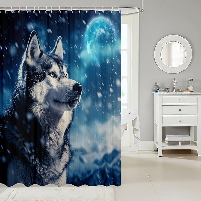 Feelyou Wolf Bathroom Shower Curtain Set Cute woles Bath Curtain Wolves Howling Shower Curtain Animal Wolves Kids Bathroom Accessories 72"x84"