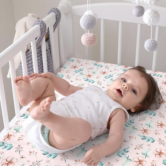 Pack n Play Fitted Sheet. 2 Piece Mini Crib Sheet. Elastic Playard Sheet. Portable Sheet Set. Elastic Convertible Playard Set. Compatible with Graco Pack n Play (Pink Flower)