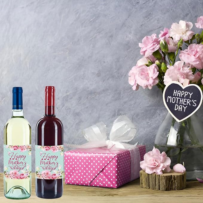 24pcs Mothers Day Wine Bottle Labels Stickers Party Wine Bottle Stickers Decorations Wine Bottle Cover Labels Happy Mothers Day Party Supplies