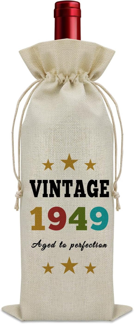 Sazuwu Vintage 1949 Gifts for Women Men Wine Bag Happy 75th Birthday Mom Gifts 75 Year Old Birthday Gifts for Dad Wine Accessories Gifts for Wine Lovers Turning 75 Gifts for Grandma Grandpa