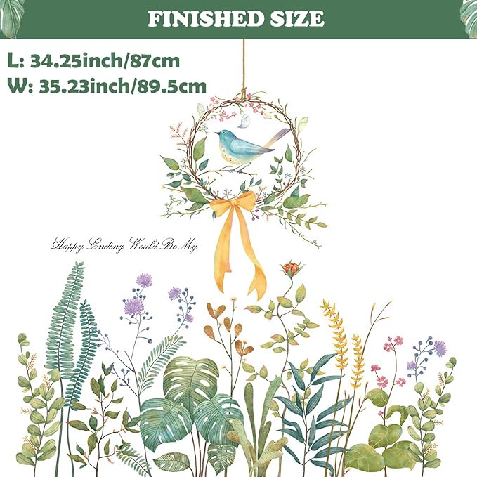 Tropical Green Plants Wall Decals Flowers Wall Corner Stickers Garden Floral Bird's nest Baseboard Skirting Line Wall Stickers for Baby Kids Girls Bedroom Living Room Corners Skirting Lines