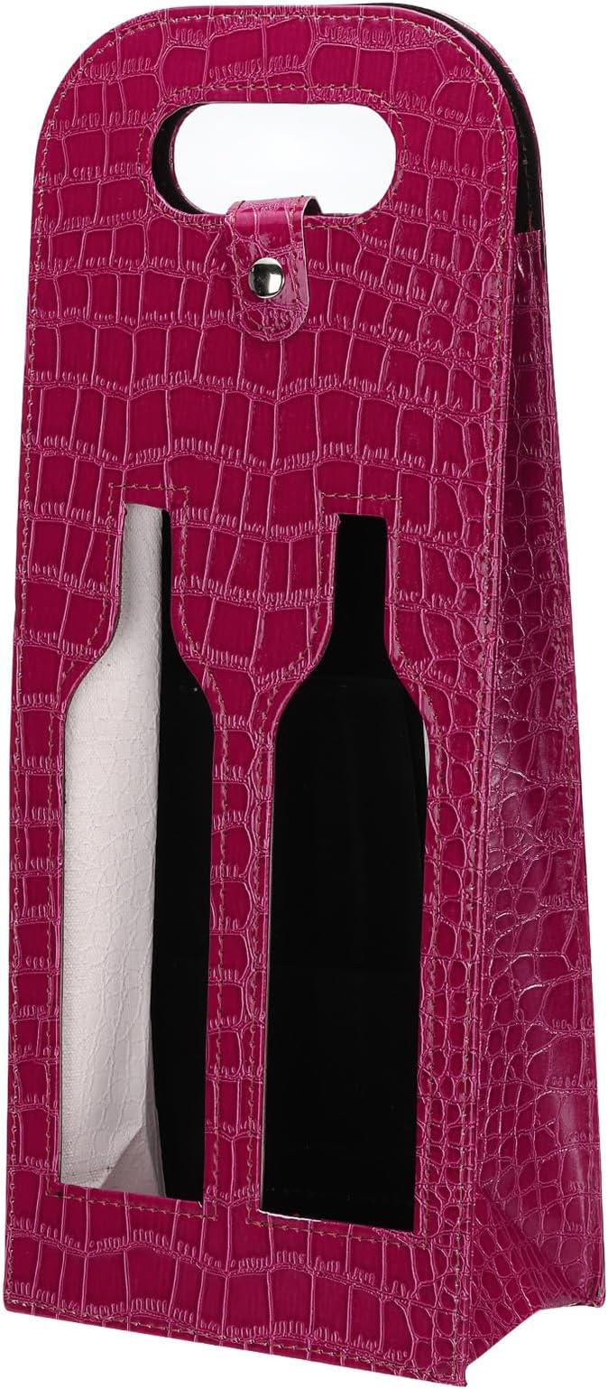 PATIKIL 2 Bottle Wine Gift Bag, Wine Bag Reusable Leather Wine Tote Carrier for Wine Bottles Portable Champagne Gift Bags for Picnic Party Wedding, Red-2
