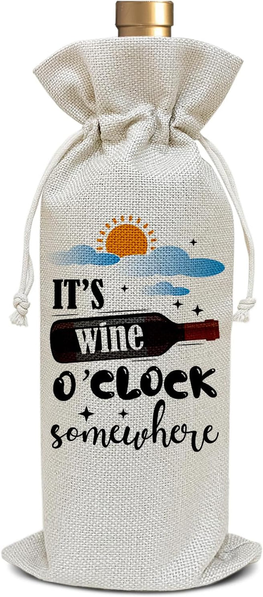 Funny Wine Bag, Birthday Gifts for Women Men Friends Bestie Coworker, Go Away Retirement Gifts Holiday Thanksgiving Christmas Party Favor It's Wine o'clock Somewhere Wine Bag Decoration Supplies /28