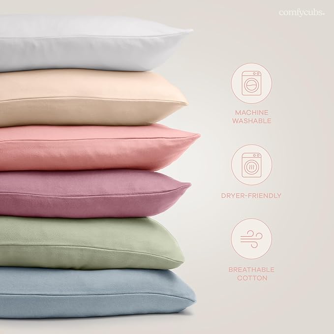 Comfy Cubs Toddler Pillow with Soft Cotton Pillowcase, 13"x18", Blush (2 Pack) - Kids Pillow for Sleeping & Travel - Comfortable Small Pillow - Kids Travel Pillow with Breathable Microfiber Fill