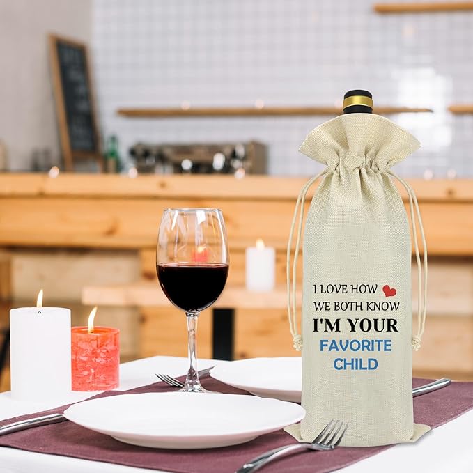 Best Gifts for Dad from Kids Gifts for Mom from Daughter Son Wine Bag Birthday Gifts for Dad Grandpa Thanksgiving Mothers Day Gifts for Mom Grandma Funny Gag Gift Ideas Drawstring Wine Bottle Bag