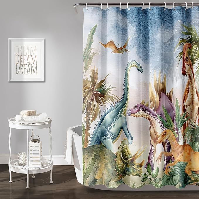 AILONEN Dinosaur Shower Curtain 36" W*72" H for Bathroom,3D Tropical Dinosaur Bathroom Shower,Cartoon Dinosaur Boys Bath Curtain Polyester Waterproof Shower Curtain with Hooks