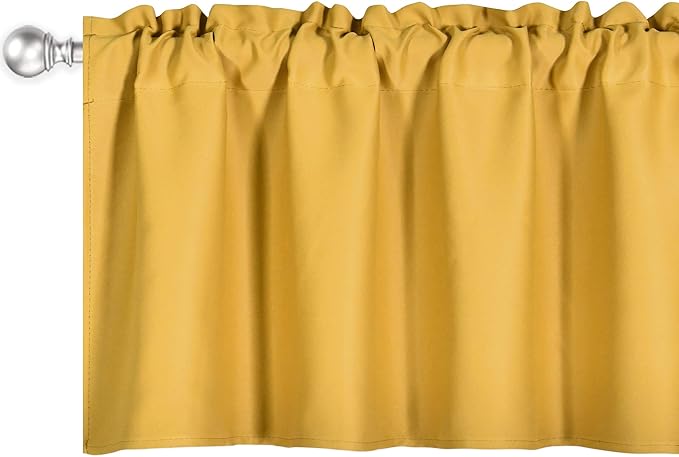 Gold Yellow Valance for Windows 60x18 Inch Solid Thermal Insulated Blackout Rod Pocket Kitchen Short Curtain Toppers Valance for Bathroom Living Room 1 Panel