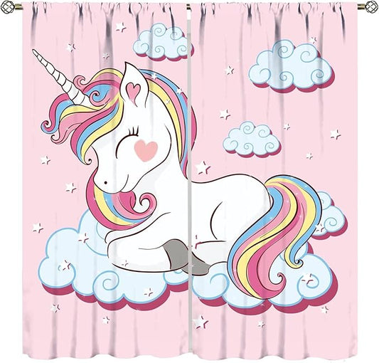 Unicorn Curtain for Kids Bedroom,Pink Cartoon Rainbow Darkening Curtains Decor Sliding Curtains Decorative Curtains for Girls Boys Baby Room,Living Room Decoration 72x63inch