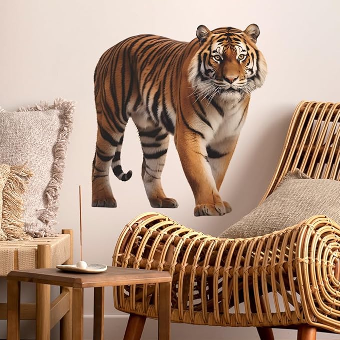 3D Lifelike Tiger Wall Decal Removable Tiger Animal Wall Stickers Peel and Stick Removable Animal Wall Art Sticker for Living Room Kids Bedroom Classroom Nursery Decor